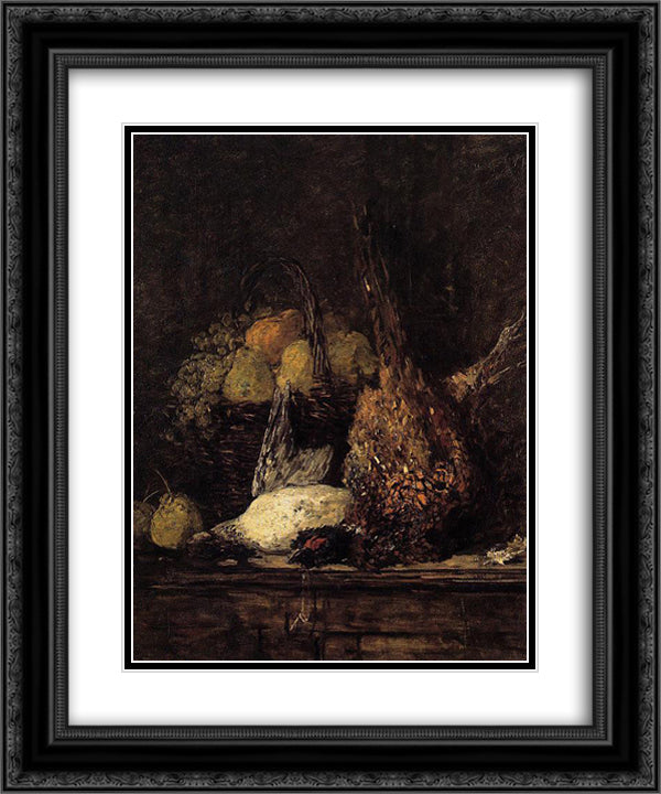 Pheasant, Duck and Fruit 20x24 Black Ornate Wood Framed Art Print Poster with Double Matting by Boudin, Eugene