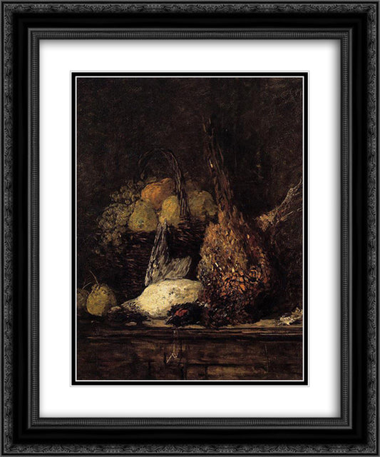 Pheasant, Duck and Fruit 20x24 Black Ornate Wood Framed Art Print Poster with Double Matting by Boudin, Eugene