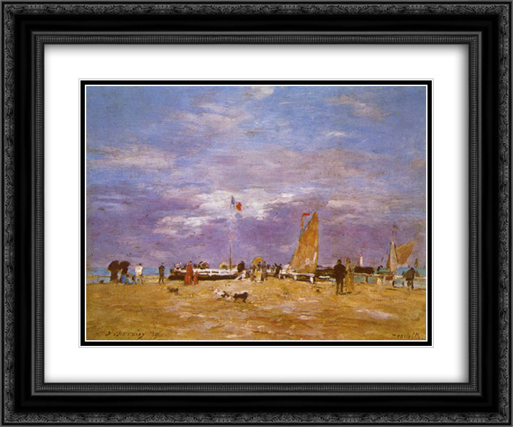 Pier Deauville 24x20 Black Ornate Wood Framed Art Print Poster with Double Matting by Boudin, Eugene