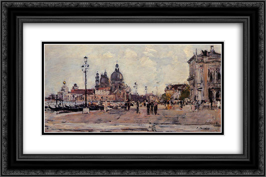 Pier in Venice 24x16 Black Ornate Wood Framed Art Print Poster with Double Matting by Boudin, Eugene