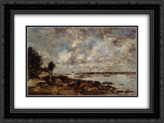 Plougastel, the Ferry Passage 24x18 Black Ornate Wood Framed Art Print Poster with Double Matting by Boudin, Eugene