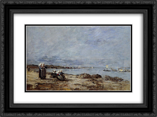 Plougastel, Women Waiting for the Ferry 24x18 Black Ornate Wood Framed Art Print Poster with Double Matting by Boudin, Eugene