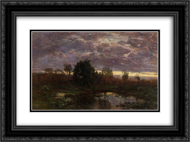 Pond at Sunset 24x18 Black Ornate Wood Framed Art Print Poster with Double Matting by Boudin, Eugene