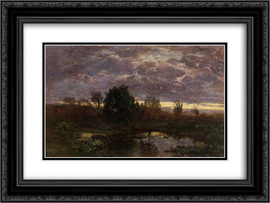 Pond at Sunset 24x18 Black Ornate Wood Framed Art Print Poster with Double Matting by Boudin, Eugene