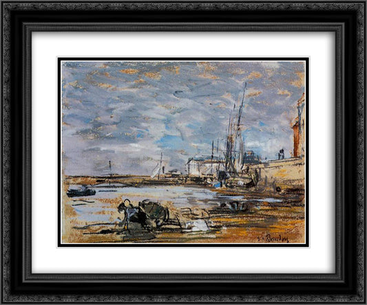 Port at Low Tide 24x20 Black Ornate Wood Framed Art Print Poster with Double Matting by Boudin, Eugene