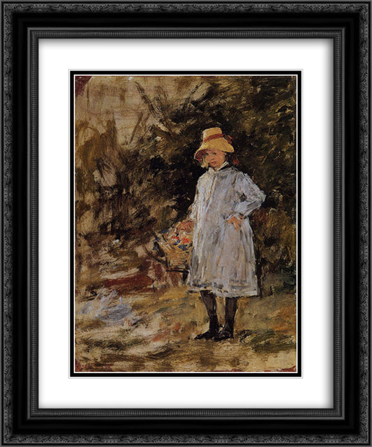 Portrait of a Little Girl 20x24 Black Ornate Wood Framed Art Print Poster with Double Matting by Boudin, Eugene