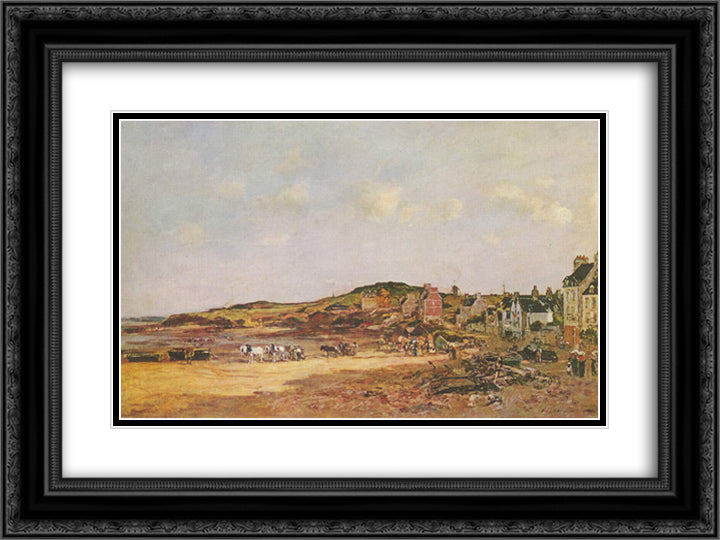 Portrieux 24x18 Black Ornate Wood Framed Art Print Poster with Double Matting by Boudin, Eugene