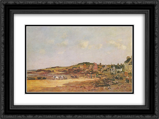 Portrieux 24x18 Black Ornate Wood Framed Art Print Poster with Double Matting by Boudin, Eugene