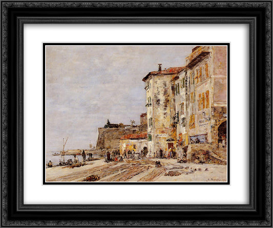 Quay at Villefranche 24x20 Black Ornate Wood Framed Art Print Poster with Double Matting by Boudin, Eugene