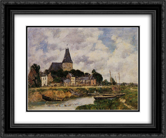 Quittebeuf 24x20 Black Ornate Wood Framed Art Print Poster with Double Matting by Boudin, Eugene