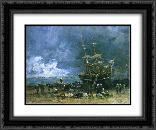 Return of the Terre Neuvier 24x20 Black Ornate Wood Framed Art Print Poster with Double Matting by Boudin, Eugene