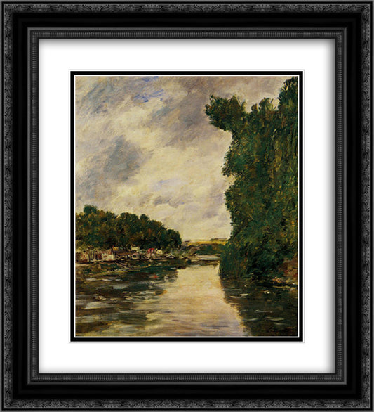 River near Abbeville 20x22 Black Ornate Wood Framed Art Print Poster with Double Matting by Boudin, Eugene