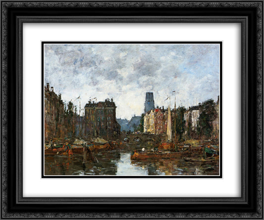 Rotterdam, the Pont de la Bourse 24x20 Black Ornate Wood Framed Art Print Poster with Double Matting by Boudin, Eugene