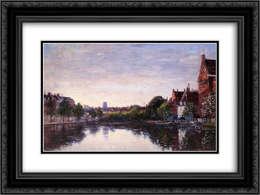 Rotterdam. A Corner of the Basin 24x18 Black Ornate Wood Framed Art Print Poster with Double Matting by Boudin, Eugene