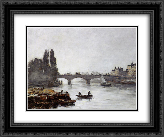 Rouen, the Pont Corneille, Fog Effect 24x20 Black Ornate Wood Framed Art Print Poster with Double Matting by Boudin, Eugene