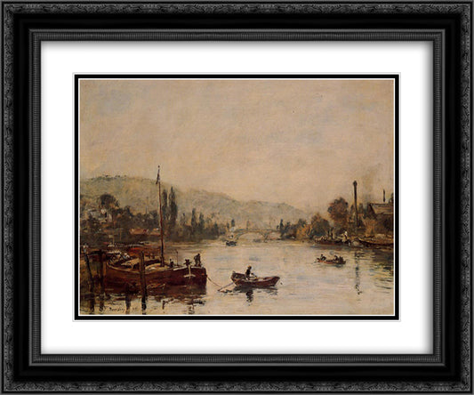 Rouen, the Santa-Catherine Coast, Morning Mist 24x20 Black Ornate Wood Framed Art Print Poster with Double Matting by Boudin, Eugene