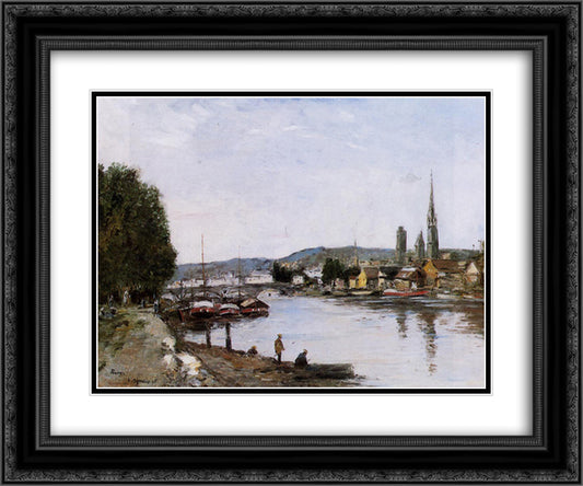 Rouen, View from the Queen's Way 24x20 Black Ornate Wood Framed Art Print Poster with Double Matting by Boudin, Eugene