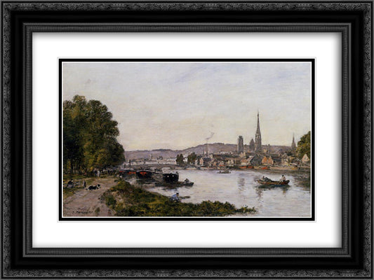Rouen, View over the River Seine 24x18 Black Ornate Wood Framed Art Print Poster with Double Matting by Boudin, Eugene