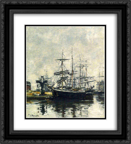 Sailboats at Dock Barre Basin 20x22 Black Ornate Wood Framed Art Print Poster with Double Matting by Boudin, Eugene