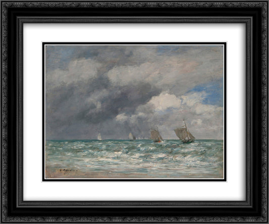 Sailboats at Trouville 24x20 Black Ornate Wood Framed Art Print Poster with Double Matting by Boudin, Eugene
