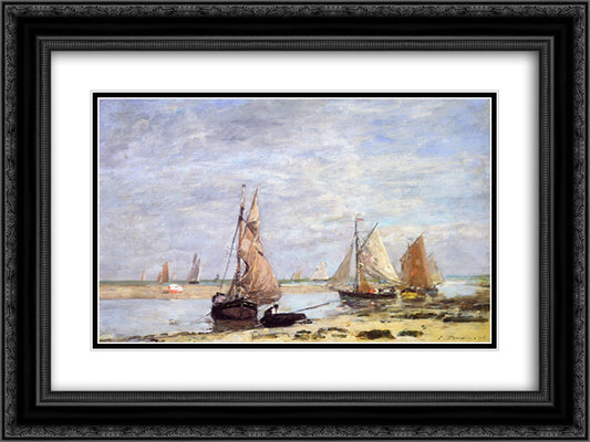 Sailboats near Trouville 24x18 Black Ornate Wood Framed Art Print Poster with Double Matting by Boudin, Eugene