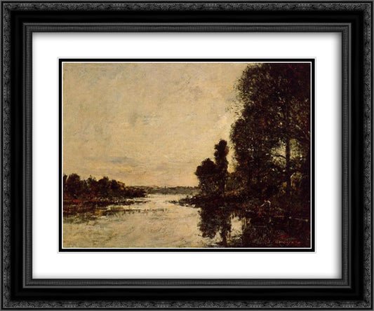Saint-Valery-sur-Somme Moonrise over the Canal 24x20 Black Ornate Wood Framed Art Print Poster with Double Matting by Boudin, Eugene
