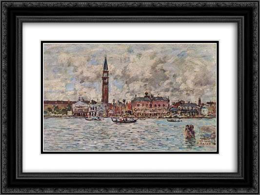 San-Marco square in Venice 24x18 Black Ornate Wood Framed Art Print Poster with Double Matting by Boudin, Eugene