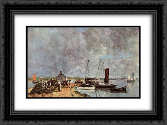 Seehafen 24x18 Black Ornate Wood Framed Art Print Poster with Double Matting by Boudin, Eugene