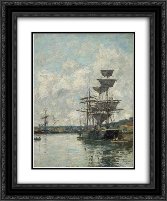 Ships at Le Havre 20x24 Black Ornate Wood Framed Art Print Poster with Double Matting by Boudin, Eugene