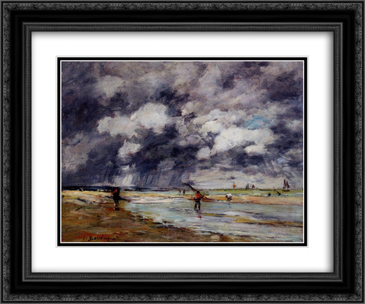 Shore at Low Tide, Rainy Weather, near Trouville 24x20 Black Ornate Wood Framed Art Print Poster with Double Matting by Boudin, Eugene