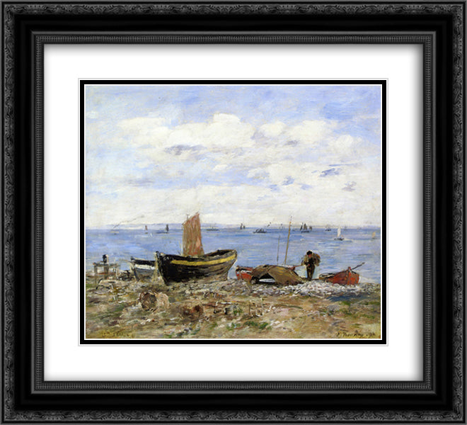 Shore at Sainte-Adresse, Low Tide 22x20 Black Ornate Wood Framed Art Print Poster with Double Matting by Boudin, Eugene