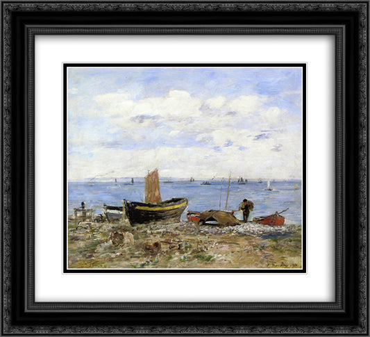 Shore at Sainte-Adresse, Low Tide 22x20 Black Ornate Wood Framed Art Print Poster with Double Matting by Boudin, Eugene