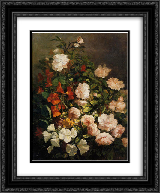 Spray of Flowers 20x24 Black Ornate Wood Framed Art Print Poster with Double Matting by Boudin, Eugene