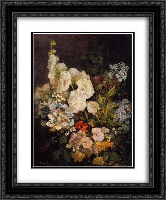 Spray of Flowers - Hollyhocks 20x24 Black Ornate Wood Framed Art Print Poster with Double Matting by Boudin, Eugene