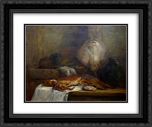 Still Life with Skate 24x20 Black Ornate Wood Framed Art Print Poster with Double Matting by Boudin, Eugene