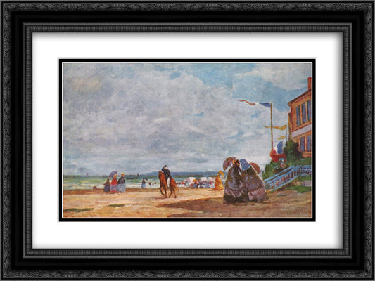 Strand in Trouville 24x18 Black Ornate Wood Framed Art Print Poster with Double Matting by Boudin, Eugene