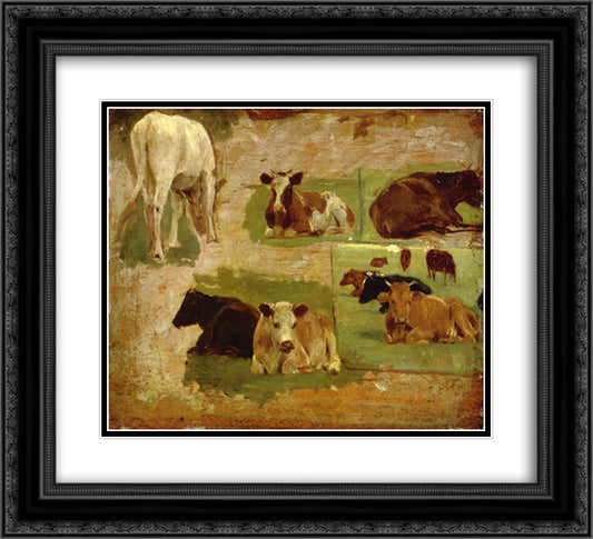 Study of Cows 22x20 Black Ornate Wood Framed Art Print Poster with Double Matting by Boudin, Eugene