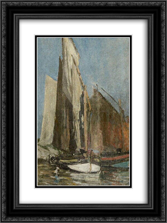 Study of fishing boats 18x24 Black Ornate Wood Framed Art Print Poster with Double Matting by Boudin, Eugene