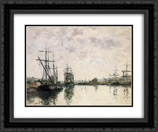 The Basin at Deauville 24x20 Black Ornate Wood Framed Art Print Poster with Double Matting by Boudin, Eugene