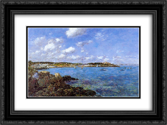 The Bay of Douarnenez 24x18 Black Ornate Wood Framed Art Print Poster with Double Matting by Boudin, Eugene