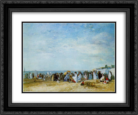 The Beach 24x20 Black Ornate Wood Framed Art Print Poster with Double Matting by Boudin, Eugene