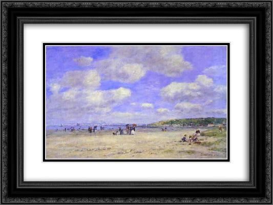 The Beach at Tourg ville les Sablons 24x18 Black Ornate Wood Framed Art Print Poster with Double Matting by Boudin, Eugene