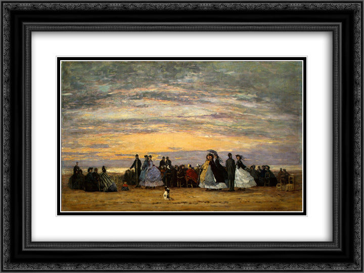 The Beach at Villerville 24x18 Black Ornate Wood Framed Art Print Poster with Double Matting by Boudin, Eugene