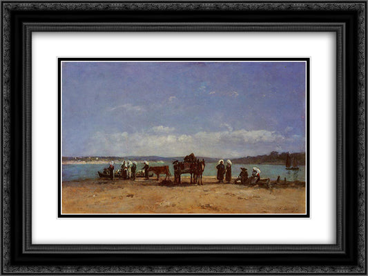 The Breton Fishermen's Wives 24x18 Black Ornate Wood Framed Art Print Poster with Double Matting by Boudin, Eugene