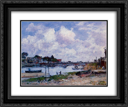 The Bridge over the Toques at Deauville 24x20 Black Ornate Wood Framed Art Print Poster with Double Matting by Boudin, Eugene
