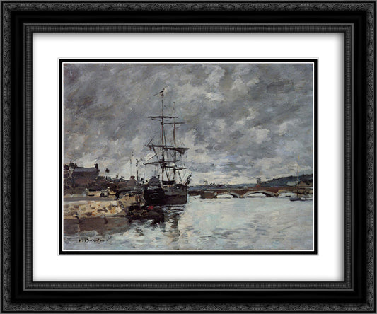 The Bridge over the Toques at Trouville 24x20 Black Ornate Wood Framed Art Print Poster with Double Matting by Boudin, Eugene