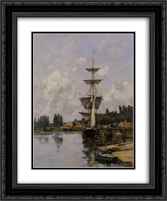 The Canal at Saint-Valery-sur-Somme 20x24 Black Ornate Wood Framed Art Print Poster with Double Matting by Boudin, Eugene