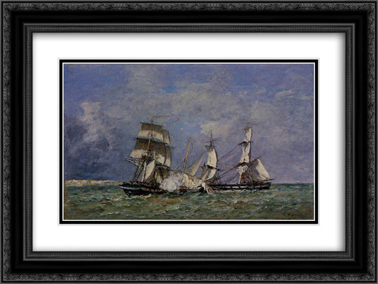 The Capture of the 'Petit Rodeur' 24x18 Black Ornate Wood Framed Art Print Poster with Double Matting by Boudin, Eugene