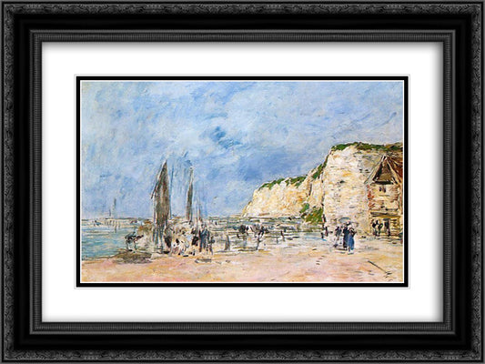 The Cliffs at Dieppe and the 'Petit Paris' 24x18 Black Ornate Wood Framed Art Print Poster with Double Matting by Boudin, Eugene