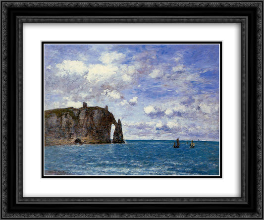 The Cliffs at Etretat 24x20 Black Ornate Wood Framed Art Print Poster with Double Matting by Boudin, Eugene